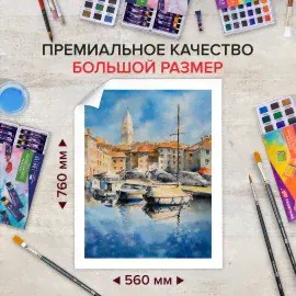 Бумага для акварели 300 г/м2 560x760 мм крупное зерно, 10 листов, BRAUBERG ART PREMIERE, 113239-1