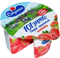 Творог зерненый 101 зерно+сливки 5% 130г клубника Савушкин продукт